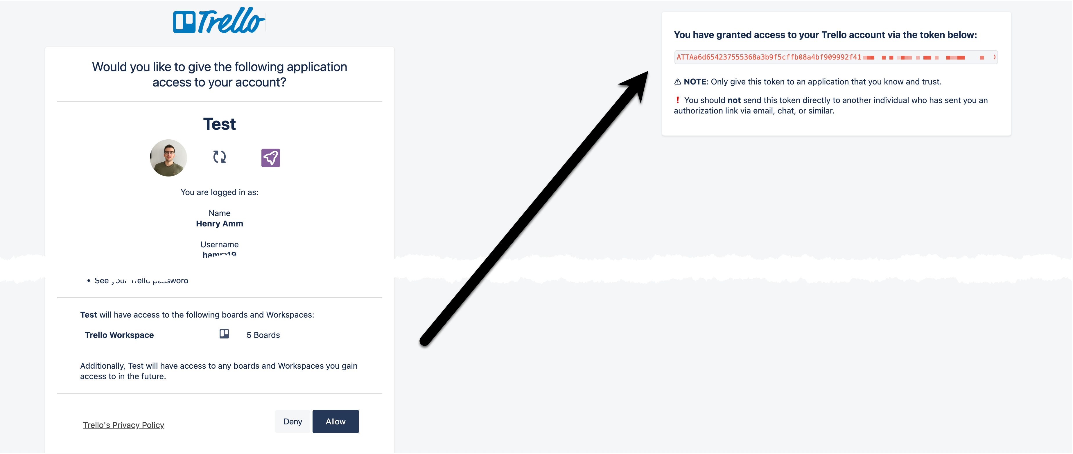 API token creation for Trello