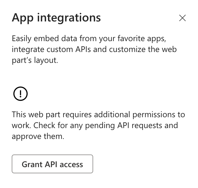 Web part configuration showing an error message about insufficent permissions